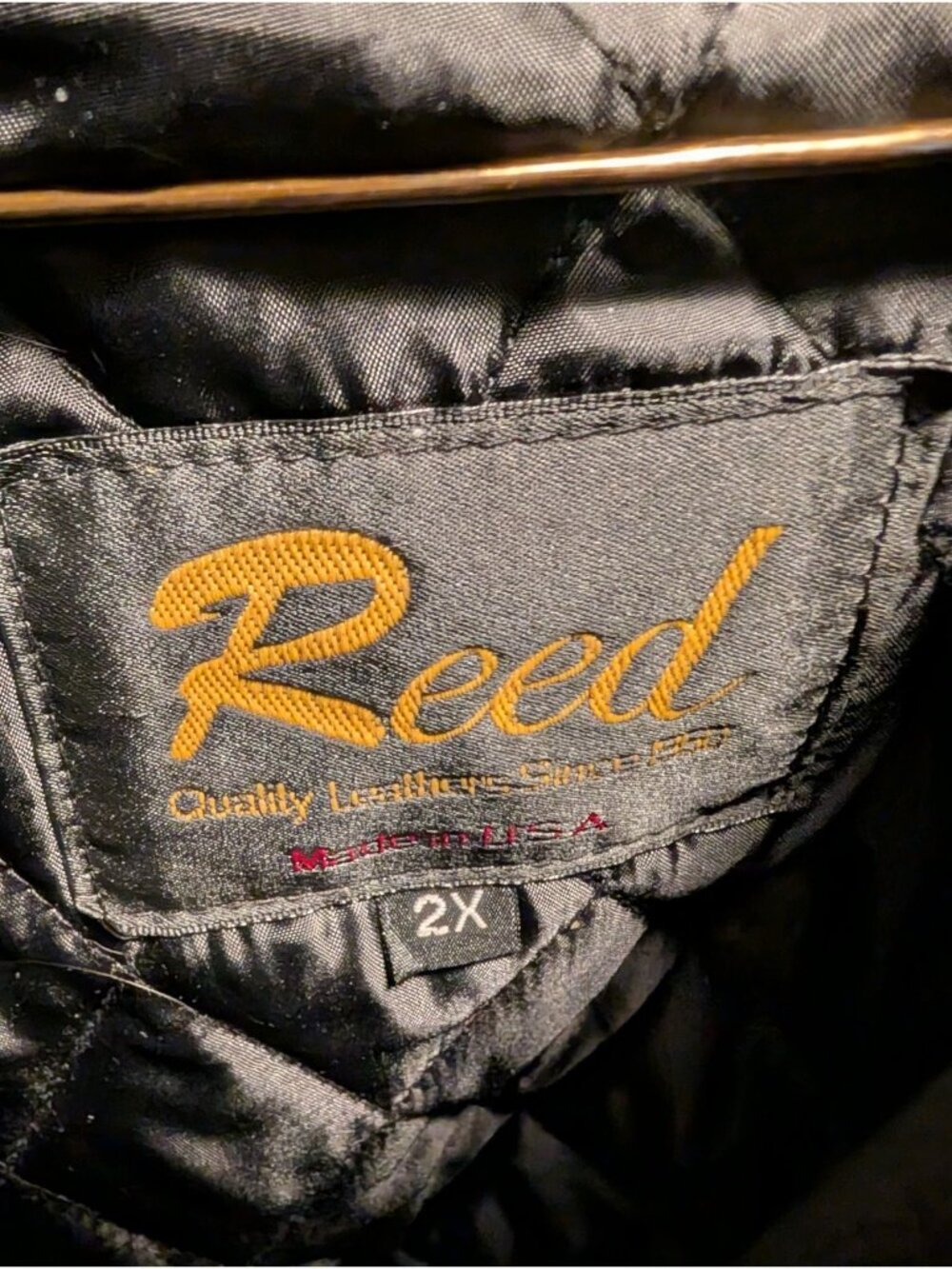 Reed Leather Jacket Mens 2X Black Bomber Quilted Lined Full Zip Motorcycle USA - Picture 2 of 11